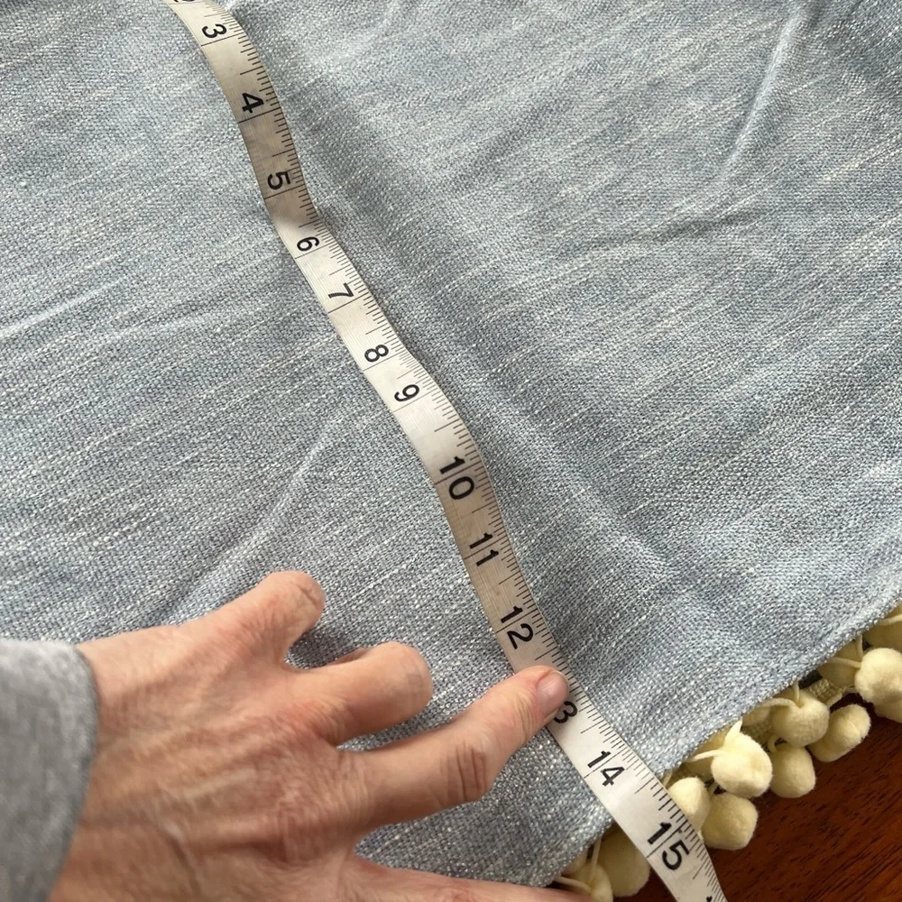Light Blue Table Runner with Pom Pom Trim​